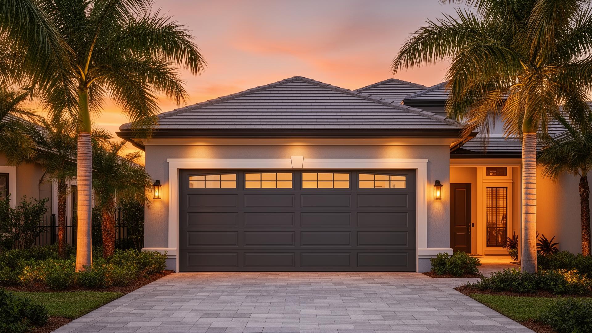 Beautiful carriage-style garage door on Florida home